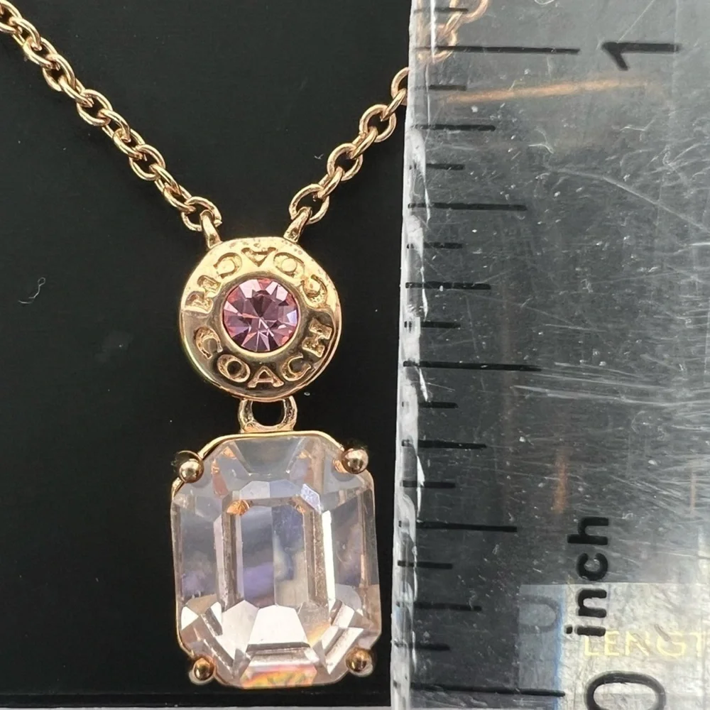 COACH PINK ROSE GOLD EMERALD CUT CRYSTAL NECKLACE (COACH F73037)